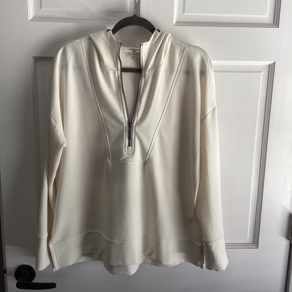 Cream colored athleisure hooded quarter zip. Ladies large.
